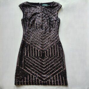 Lauren Ralph Lauren Sleeveless Black Sequin Cocktail Evening Dress 4P